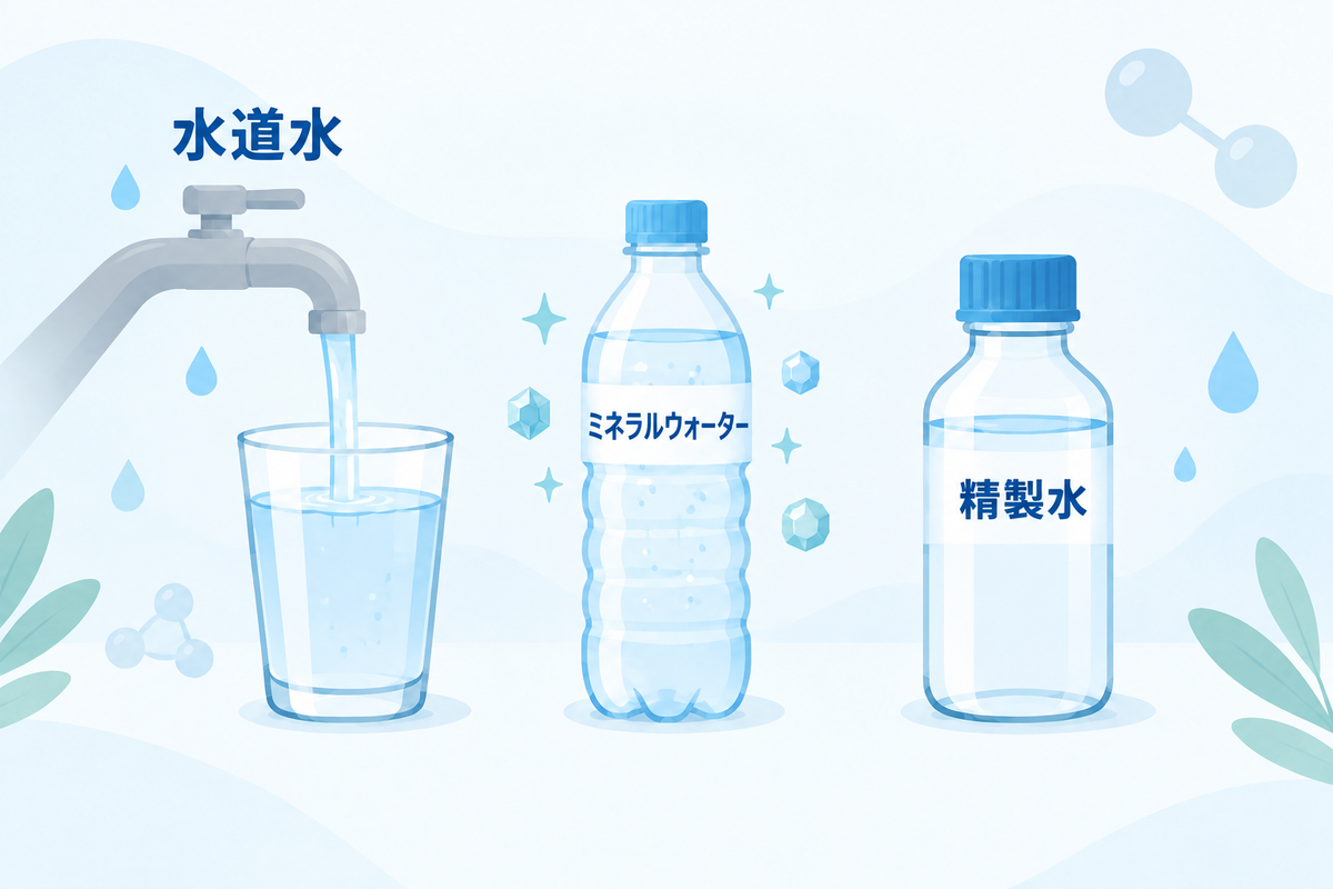 水素発生器に使う水の選び方｜水道水・ミネラルウォーター・精製水の違い
